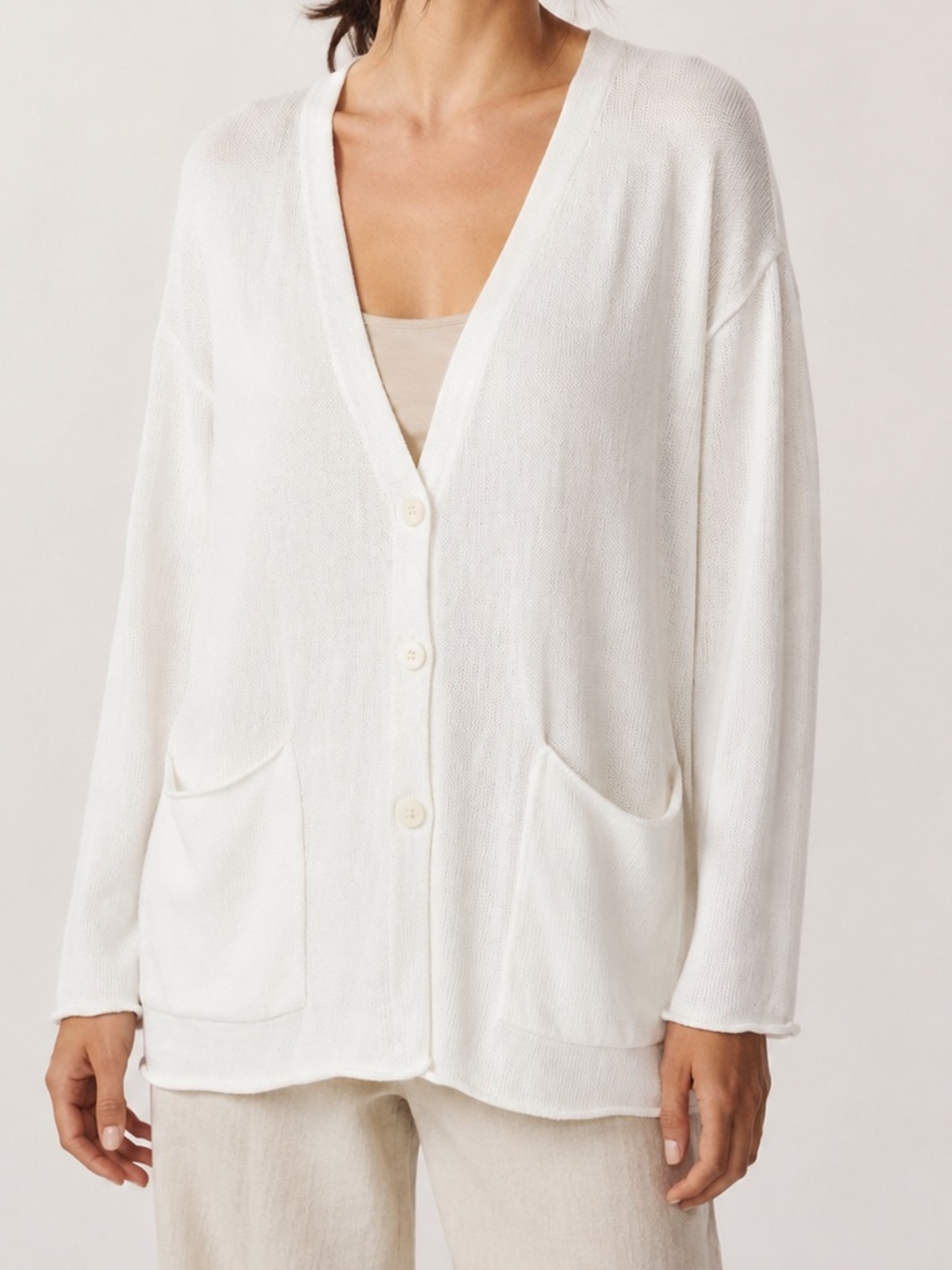 Eileen Fisher White Organic Linen Cotton Button Cardigan Size M